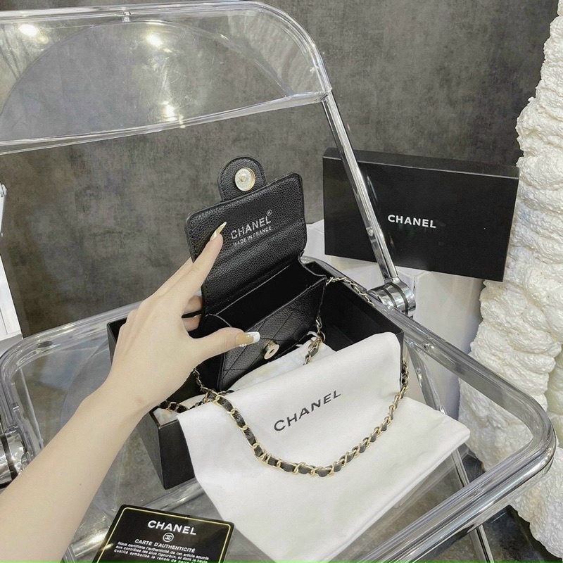 Túi Mini Đeo Chéo C.H.A.N.E.L Trần Trám Nhiều Ngăn, Túi Ví Mini Đeo Cổ Tag X