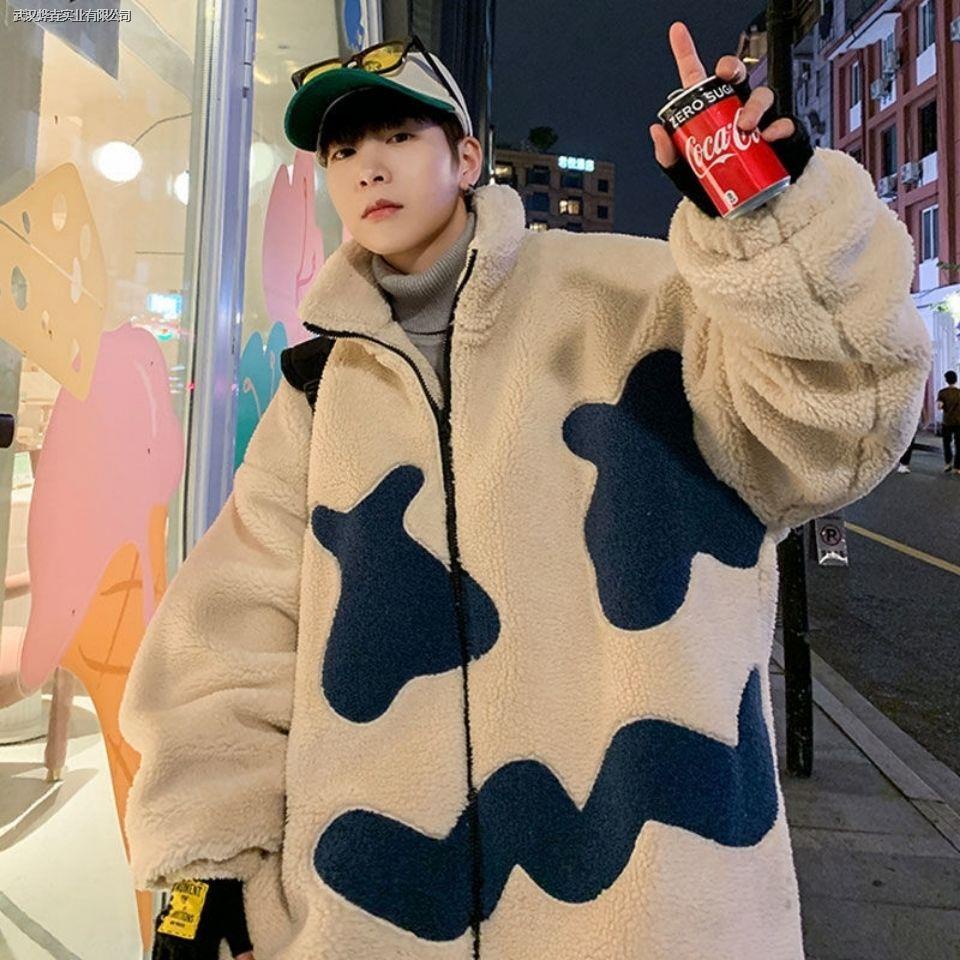 ✗☞Áo Khoác Lông Cừu Dày Dáng Rộng Khóa Kéo Thời Trang Hàn Quốc Cho Nam