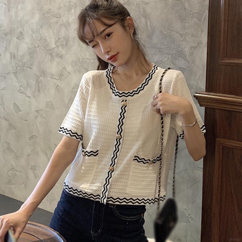 Áo Len Tay Ngắn Thời Trang Thanh Lịch Phong Cách Hàn Quốc Dành Cho Nữ | BigBuy360 - bigbuy360.vn