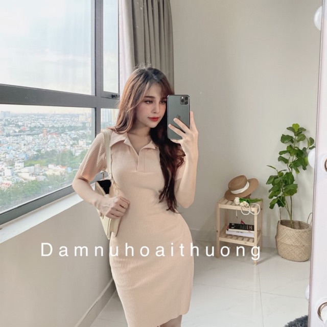 Váy polo ôm body/ Đầm ôm cổ sơ mi dáng ngắn, cộc tay chất gân xịn mịn | BigBuy360 - bigbuy360.vn
