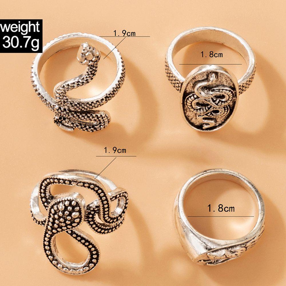 Set 4 Nhẫn Hợp Kim Hình Rắn Phong Cách Gothic Thời Trang Cho Cặp Đôi