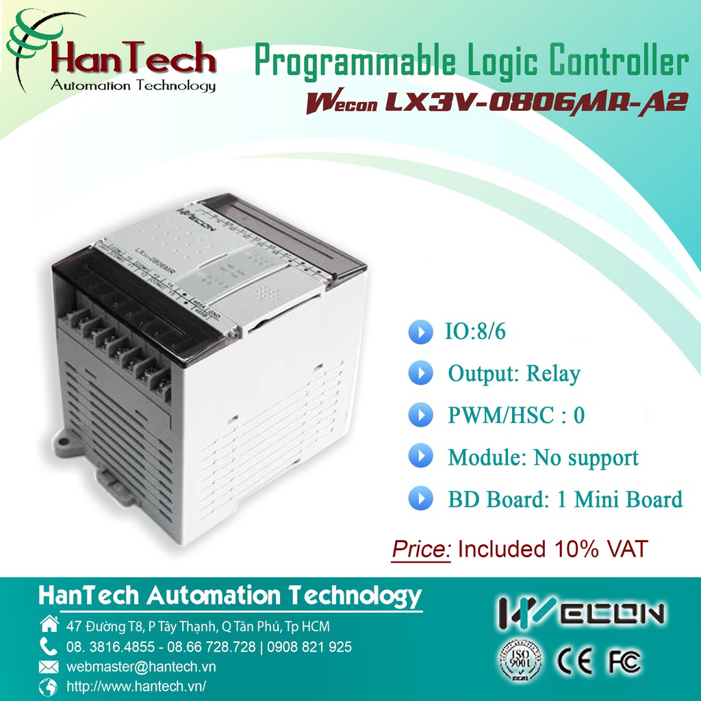 1/ Bộ điều khiển logic có khả năng lập trình (PLC)  Wecon LX3V-0806MR-A2 [HanTech Automation Technology]