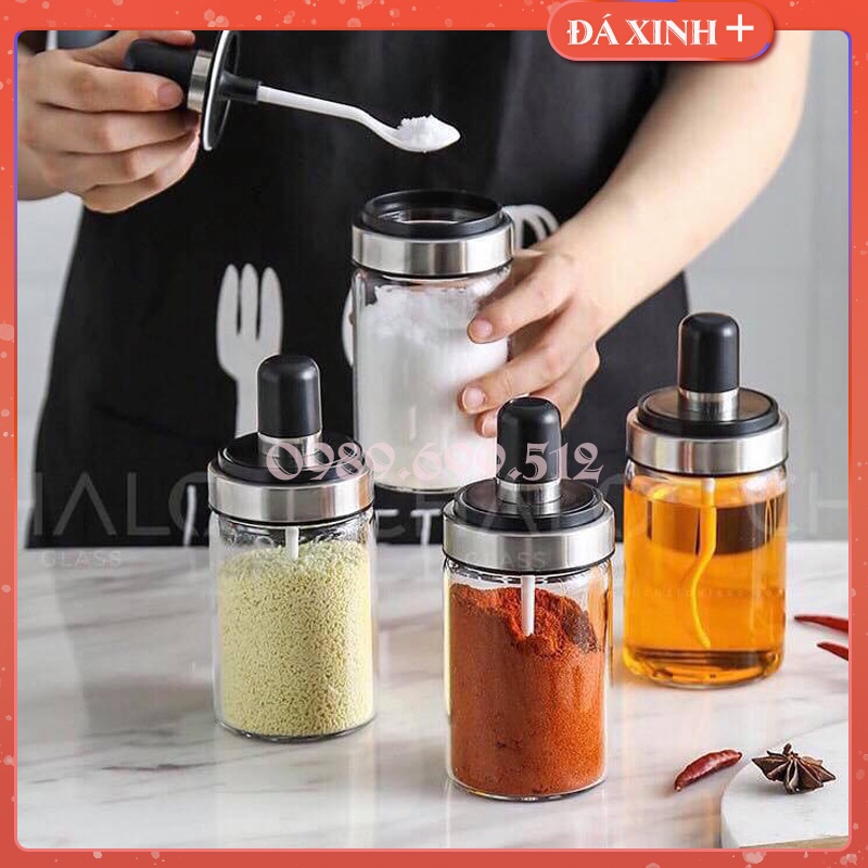 Hũ Đựng Gia Vị Bằng Thủy Tinh Kèm Thìa