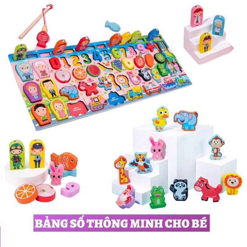 Đồ chơi gỗ thông minh học đếm, hình học, câu cá
