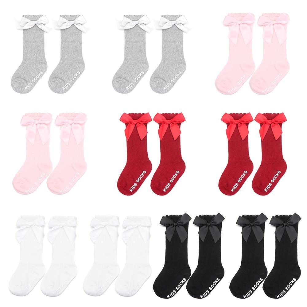 1 Đôi Vớ Cotton Mềm Mại Chống Trượt Đính Nơ Cho Bé Gái Sơ Sinh