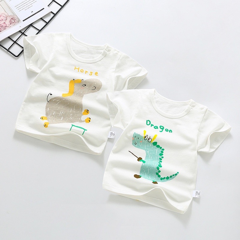 Áo Thun Cotton Tay Ngắn In Họa Tiết Hoạt Hình Dành Cho Bé Trai Gái