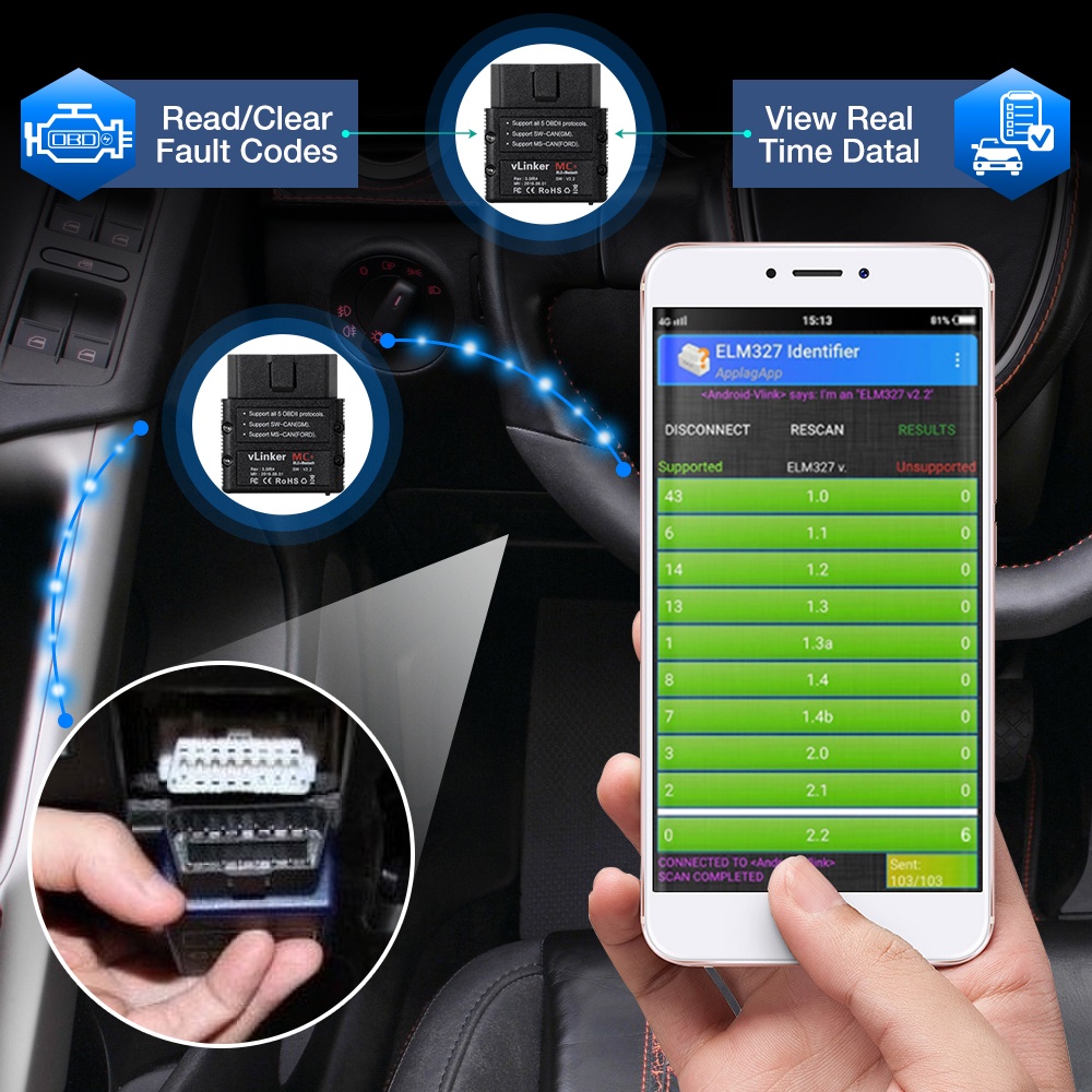 Thiết Bị Chẩn Đoán Lỗi Ô Tô Bluetooth 4.0 OBD 2 OBD2 ELM 327 MC+ ELM327