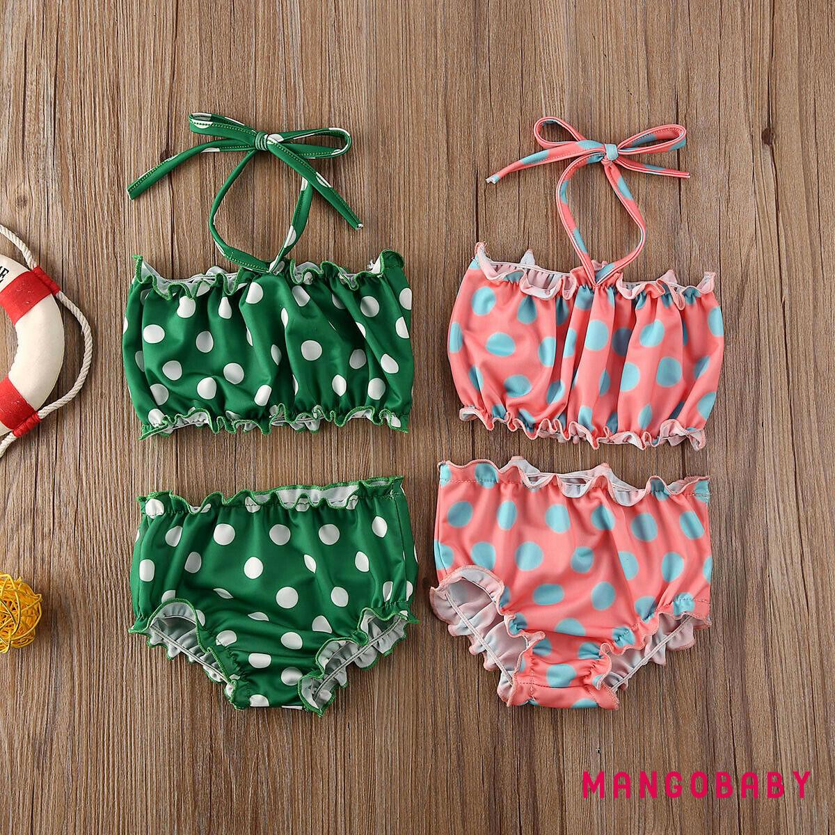 Bộ Đồ Bơi Bikini Họa Tiết Chấm Bi Dành Cho Bé Gái 1-5 Tuổi