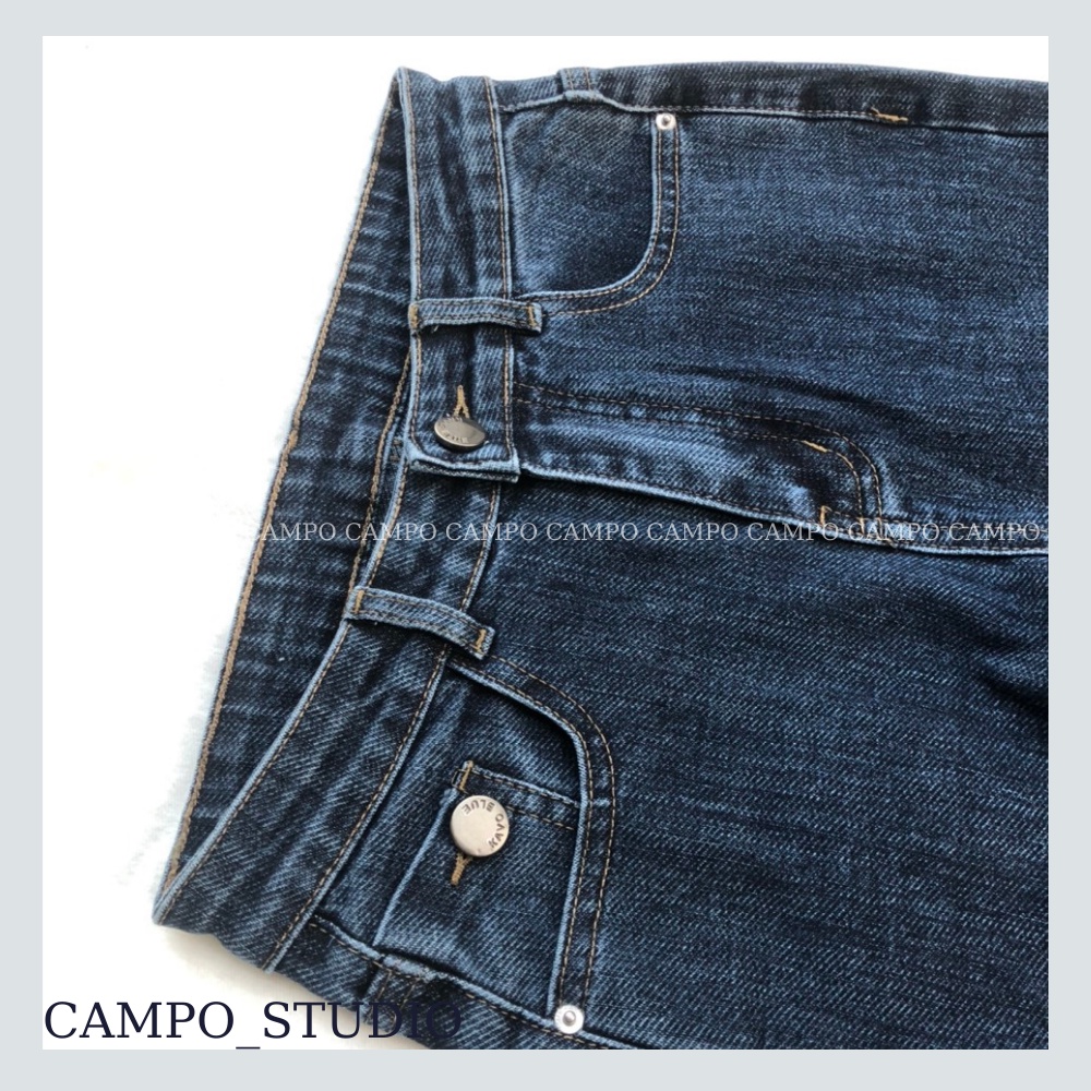 Quần bò ống đứng cắt gấu xanh đậm CAMPO quần jeans co giãn nâng mông hàn quốc