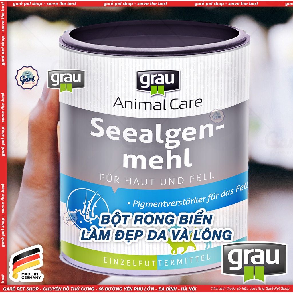 400gr - Bột rong biển Grau Seealgenmehl tối ưu sắc tố làm đẹp và đẹp lông cho Chó Mèo hàng Đức