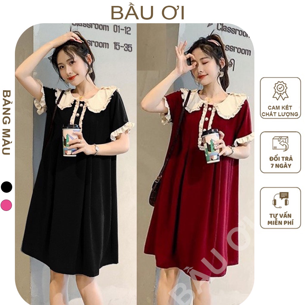 [BÂUOII V121] ĐẦM BẦU SUÔNG CỔ BÈO ĐÍNH CÚC NGỌC CHẤT ĐẸP, VÁY BẦU CÔNG SỞ TIỂU THƯ SANG CHẢNH MẶC ĐI LÀM ĐI CHƠI