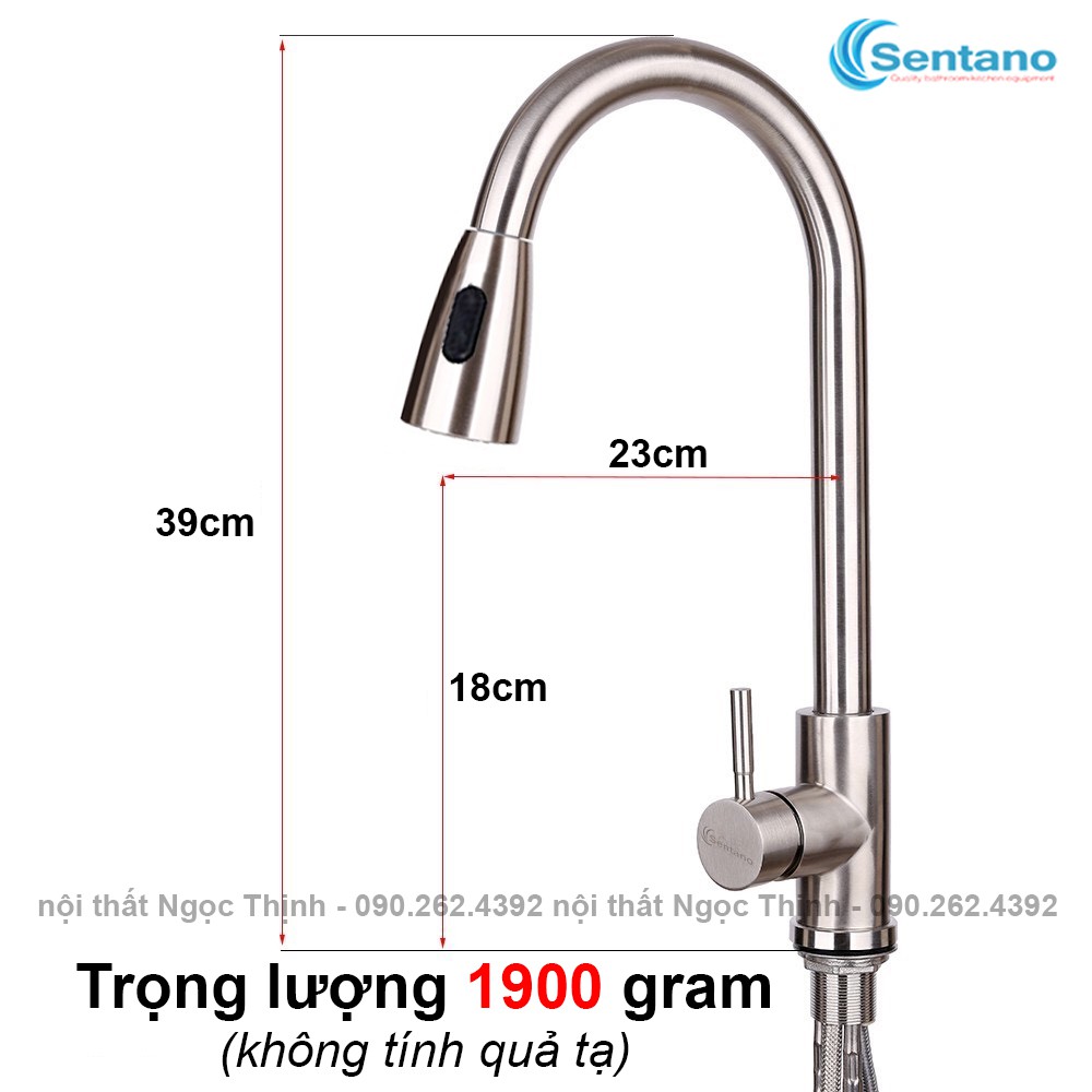 [HÀNG ĐÚC LOẠI 1] Vòi rửa bát chén nóng lạnh dây rút Inox SUS 304 SENTANO STN-407 PLUS Cao cấp