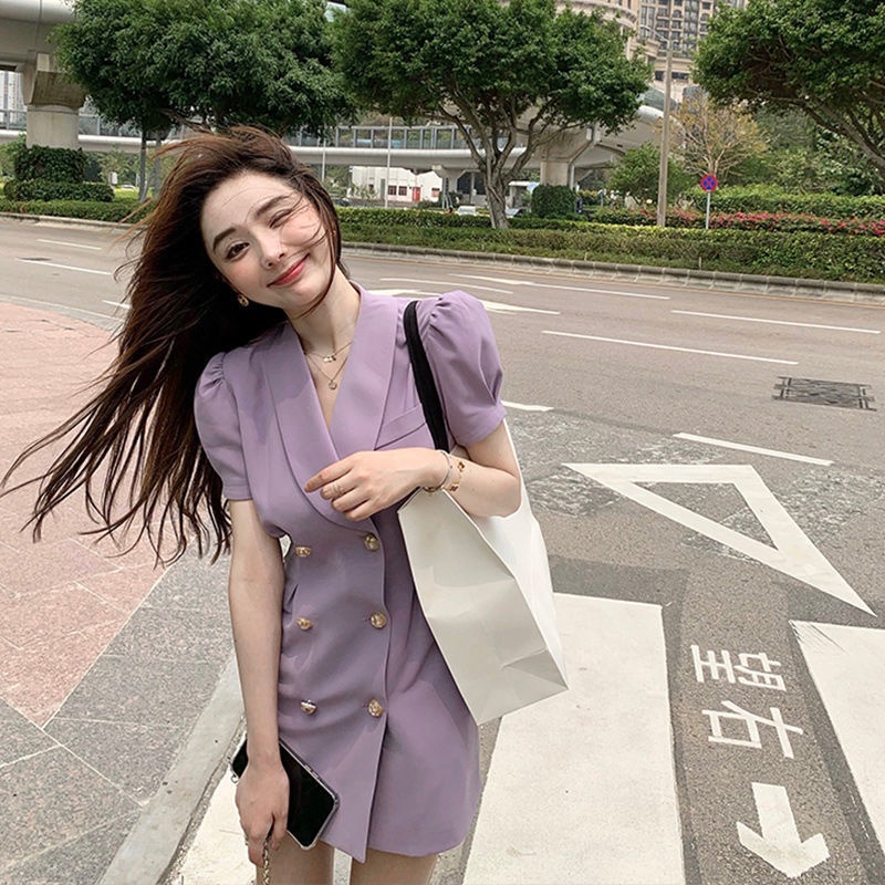 Áo khoác ngắn tay phồng hai hàng nút màu sắc ngọt ngào thời trang mùa hè dành cho nữ | BigBuy360 - bigbuy360.vn