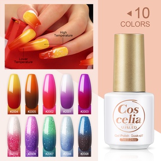 Coscelia 10 Màu Thay Đổi Nhiệt Độ Gel Màu 7ml Ngâm Tắt Gel Đổi Màu Gel Móng Tay Không Cồn