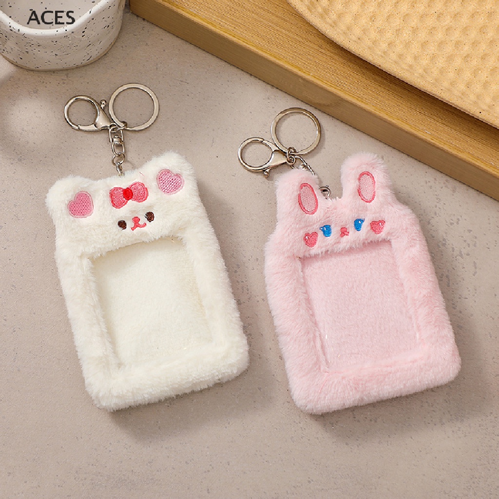 AC Bear Plush Photocard Holder Photo Sleeve Case ID Card Cover Keychain Bag Pendant ES