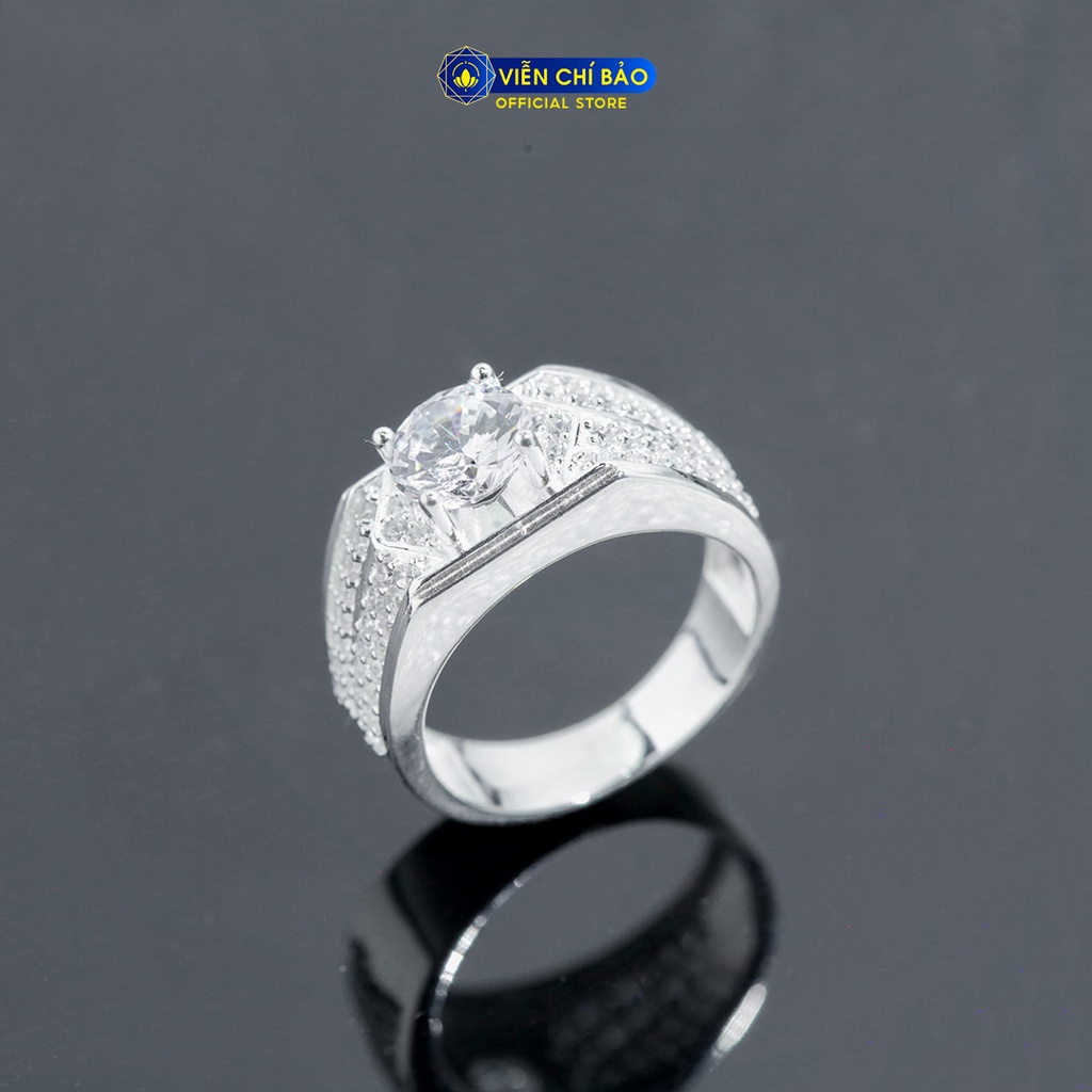 Nhẫn bạc nam đính đá tròn trắng chất liệu bạc 925 thời trang phụ kiện trang sức Viễn Chí Bảo N300005
