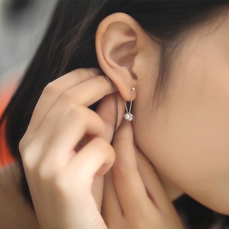 Bông tai bạc ta cá tính hình khối lập phương Xưởng Bạc Phương Cảnh