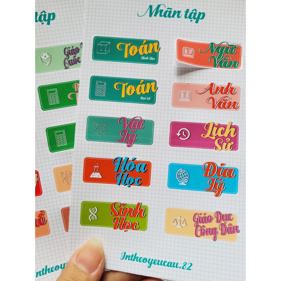 Sticker Nhãn Vở Môn Học, Phân Trang Môn Học, dán gáy sách