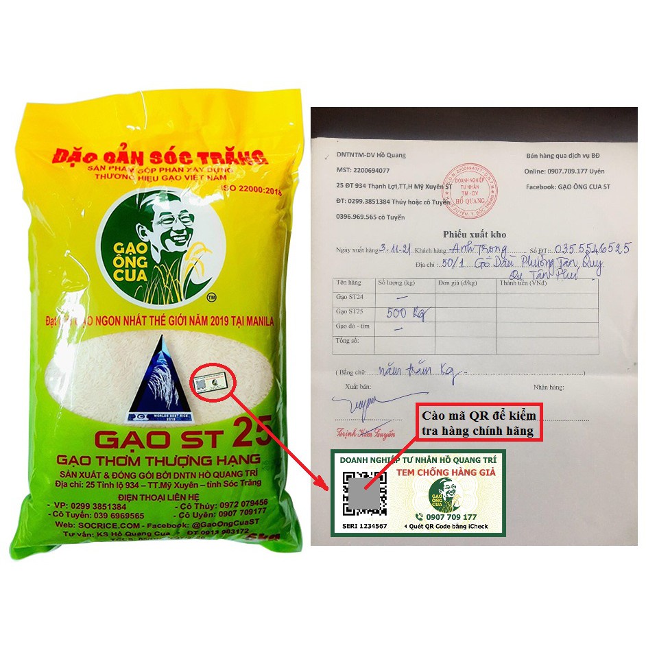 Gạo Đặc Sản Sóc Trăng ST25 5kg - TS Hồ Quang Cua