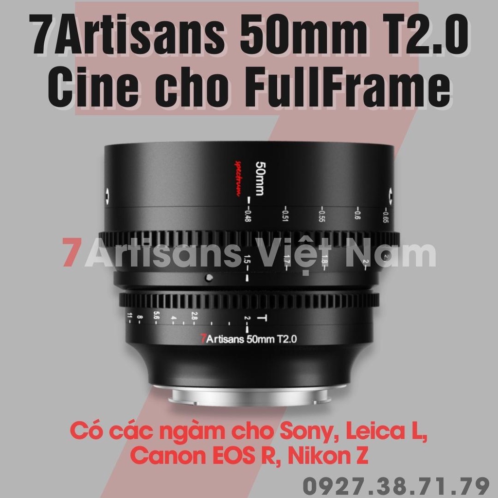 Bộ 3 lens Cine Lenses 7Artisans 35mm T2.0, 50mm T2.0, 85mm T2.0 cho FullFrame : Sony FE, Leica L, Canon EOS R và Nikon Z