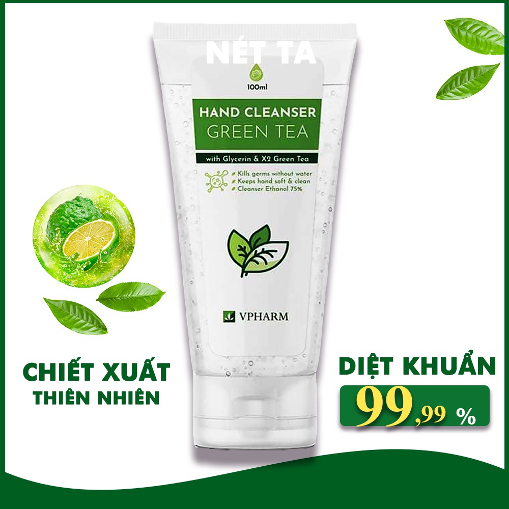 Nước rửa tay khô diệt 99,99% HAND CLEANSER GREEN TEA 100ML trà xanh làm sạch, dưỡng ẩm da tay