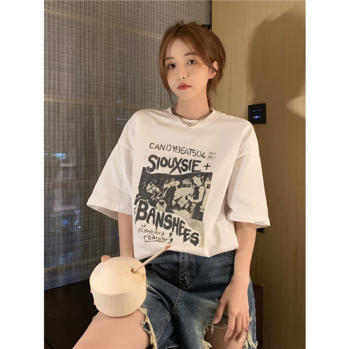 Áo Thun cotton Tay Ngắn Cổ Tròn Dáng Rộng Thời Trang Hàn Quốc Dành Cho Nữ