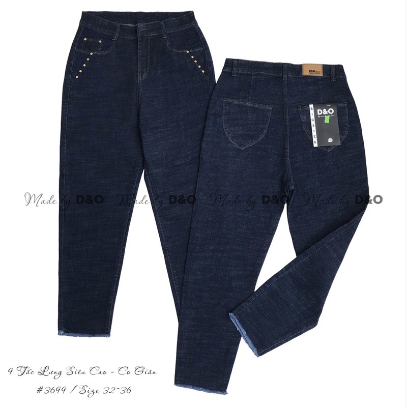 [Xanh Đậm Muối Tiêu]Quần 9 Tấc Jeans Lưng Cao - Quần Cạp Cao Qua Rốn Nút Đinh - Co Giãn Mạnh