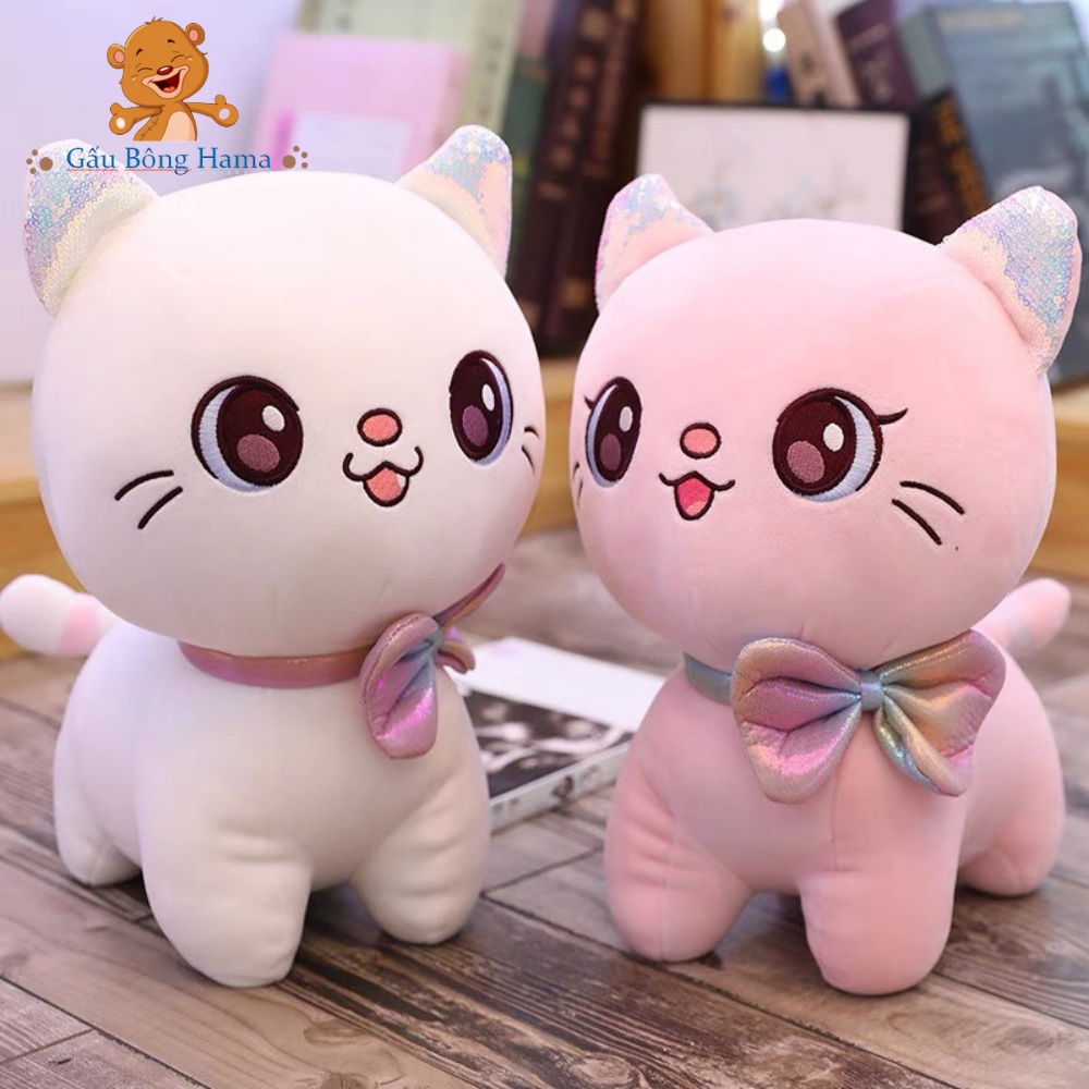 Gấu Bông Gối Ôm Mèo Bông Mắt To Đeo Nơ Cao Cấp Gấu Bông Hama