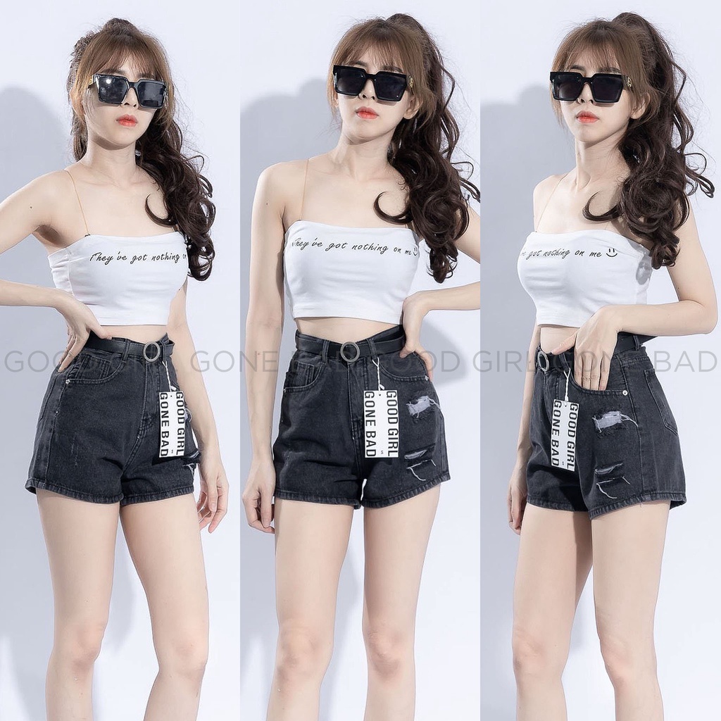 Quần Short Jean Lưng Cao Hàn Quốc Rách 2 Bên Thời Trang