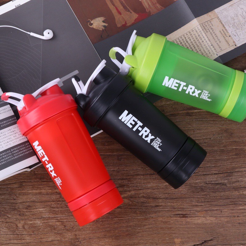 Bình nước xịn bình lắc, shaker thể thao, tập gym 450ml có quả lắc lò xo có hộp chia ngăn đựng whey