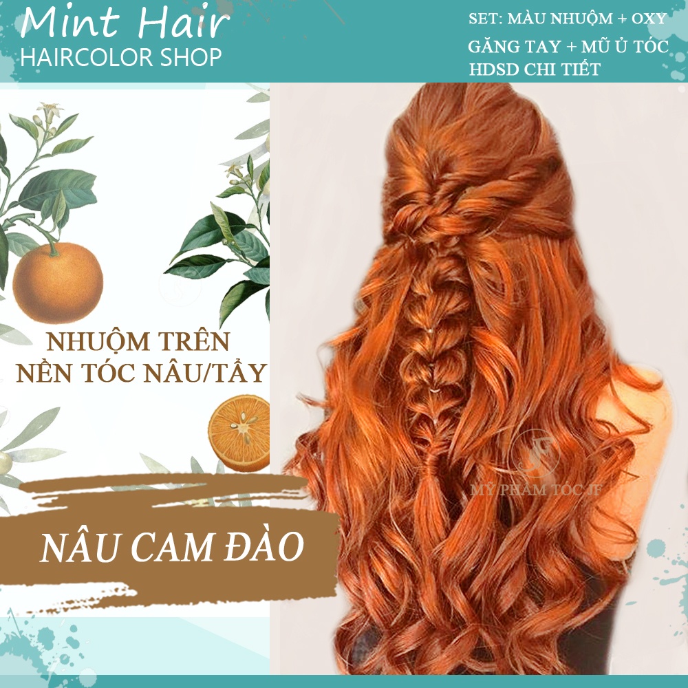 Kem Nhuộm Tóc Thảo Dược Nâu Cam Đào - Nhuộm nền nâu sáng / Vàng sáng - Tặng oxy