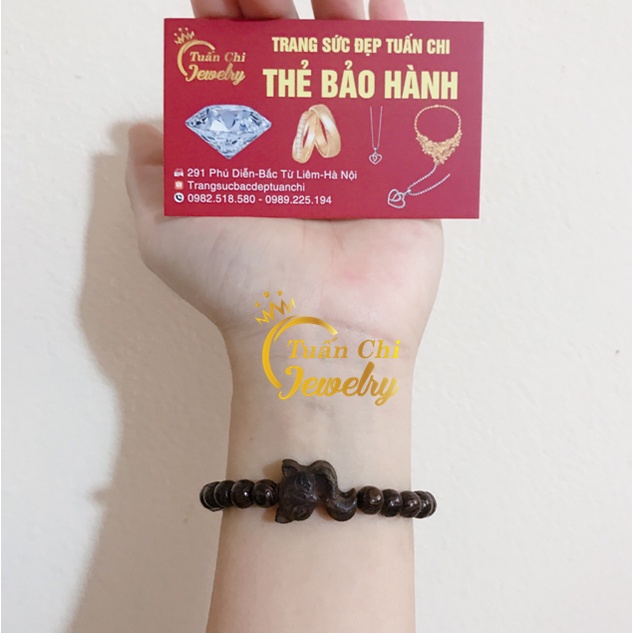 Vòng Tay Trầm Hương- Vòng Gỗ Hạt Tròn Đơn Kết Hợp Hồ Ly Điêu Khắc Tinh Xảo, Tặng Hộp Gấm