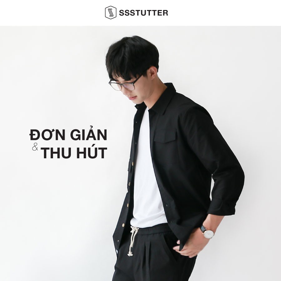 Áo sơ mi Nam tay dài có 2 túi ngực SSSTUTTER vải thô đứng dáng 3 màu LECH SHIRT | BigBuy360 - bigbuy360.vn