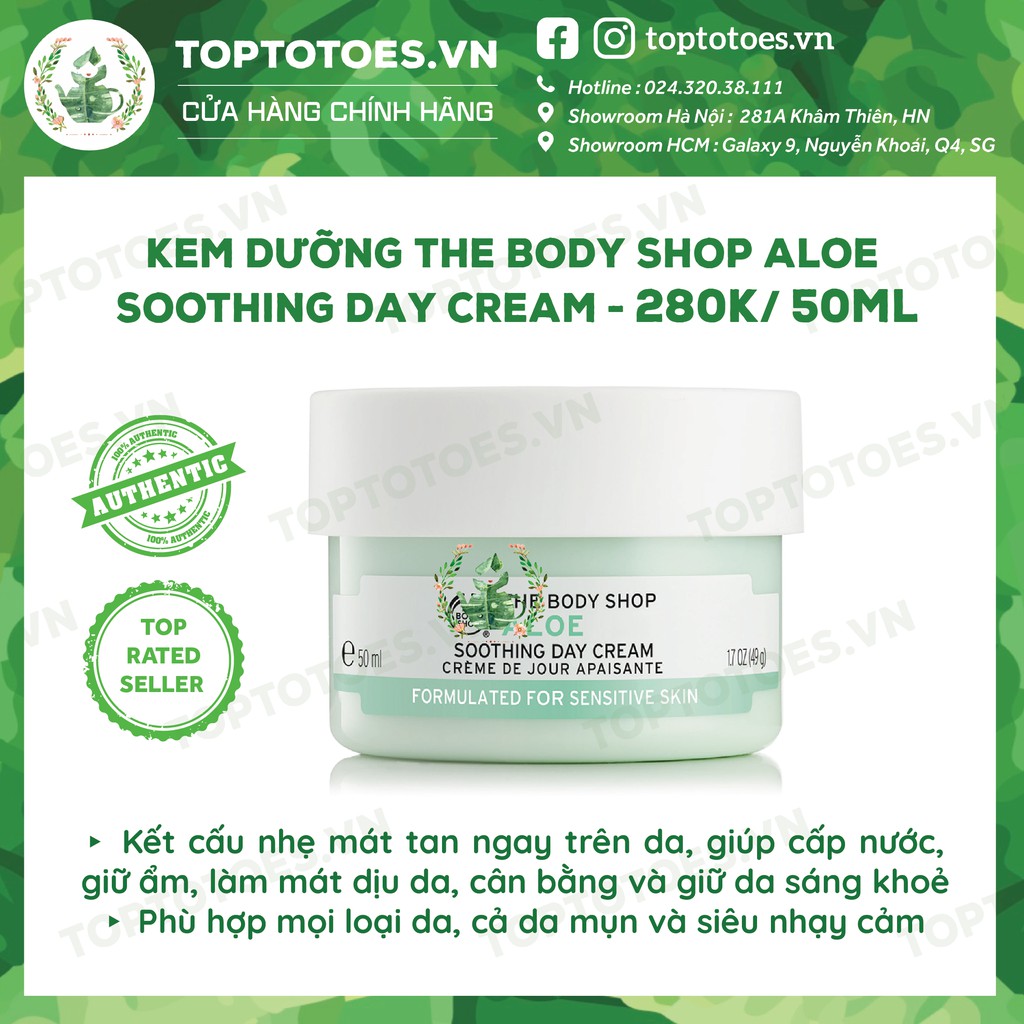 Bộ sản phẩm Aloe Lô hội Yến mạch The Body Shop sữa rửa mặt, toner, kem dưỡng, mặt nạ