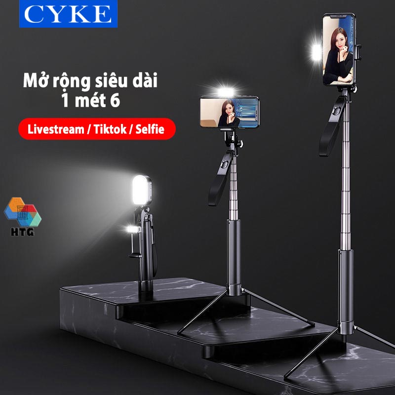 Gậy Chụp Ảnh Siêu Dài Tripod siêu dài 1m6 cứng cáp A21 tích hợp Remote Bluetooth, đèn chiếu sáng LED