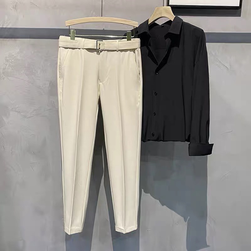 quần âu tây nam đen mix dây lưng vài , kiểu mới hàn quốc công sở cao cấp , dáng ôm body co giãn nhẹ