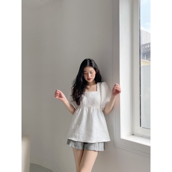 YU CHERRY | Áo nữ tay phồng, cổ vuông, form babydoll Cindy Pattern Top YA350