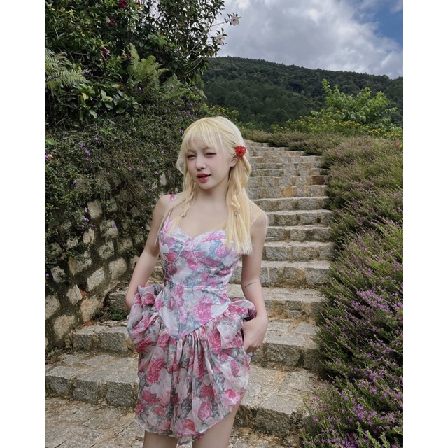 HERMOSA | Đầm hai dây hoa hồng