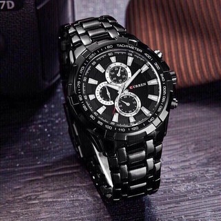 Đồng hồ nam curren 8023 mặt đen dây inox đen