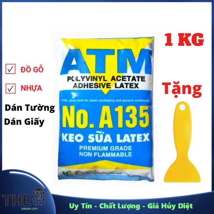 Keo Sữa ATM Latex A-135 ,Keo Sữa PVA ATM 1KG Chuyên Dán Giấy Dán Tường ,Dán Gỗ ,Dán nhựa Tặng Cây Quét - Uy Tín _