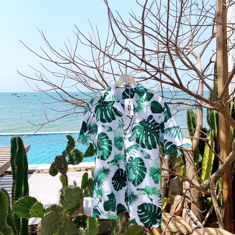 Áo Sơ Mi Nam Nữ Unisex tay ngắn họa tiết Đi Biển Lá Cây, Chất Lụa Gân dày đẹp, hàng thiết kế Mr.Smile 99 Shop