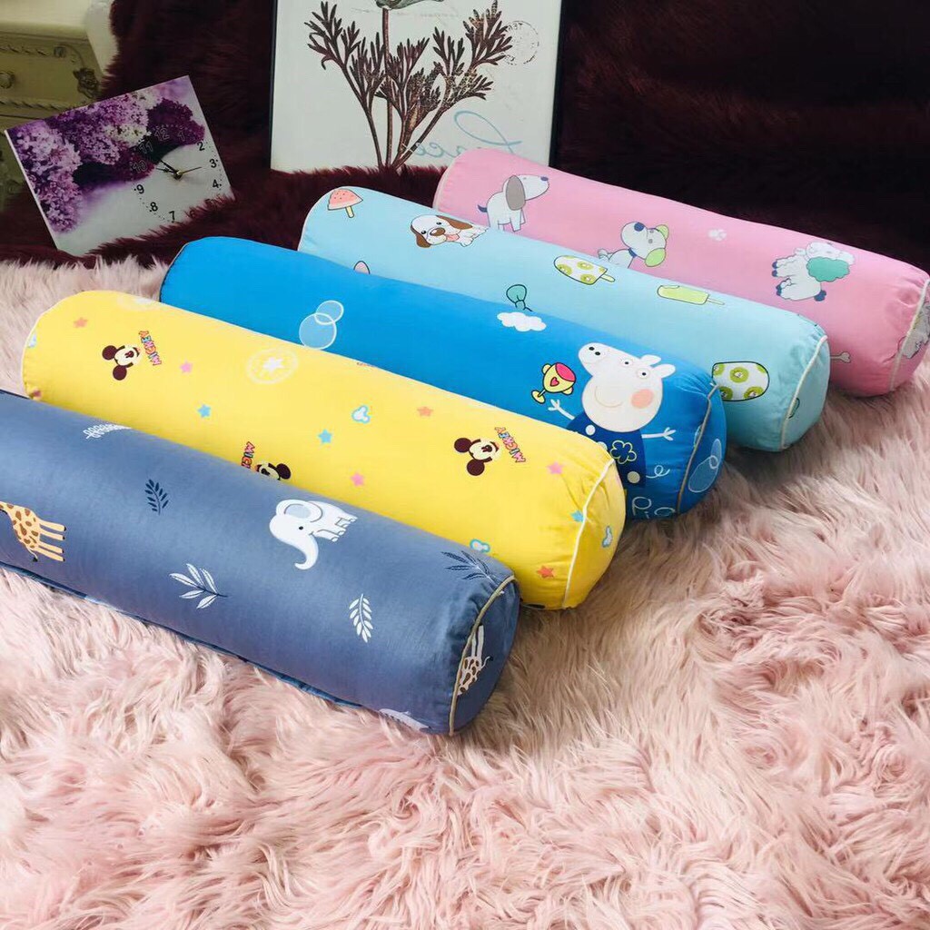 Gối ôm cho bé vải Cotton Hàn Quốc - Ruột Kèm Vỏ (Kích thước 20cm x 60cm) hàng đẹp