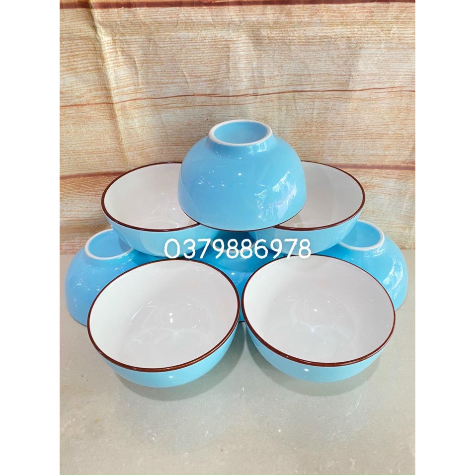 Bộ 10 chén sứ ăn cơm màu xanh pastel cao cấp