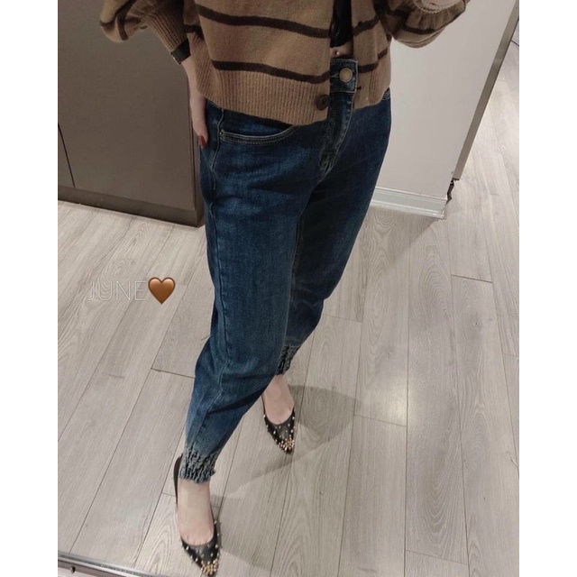 quần jean boy bo chun gấu loang xanh cực chất