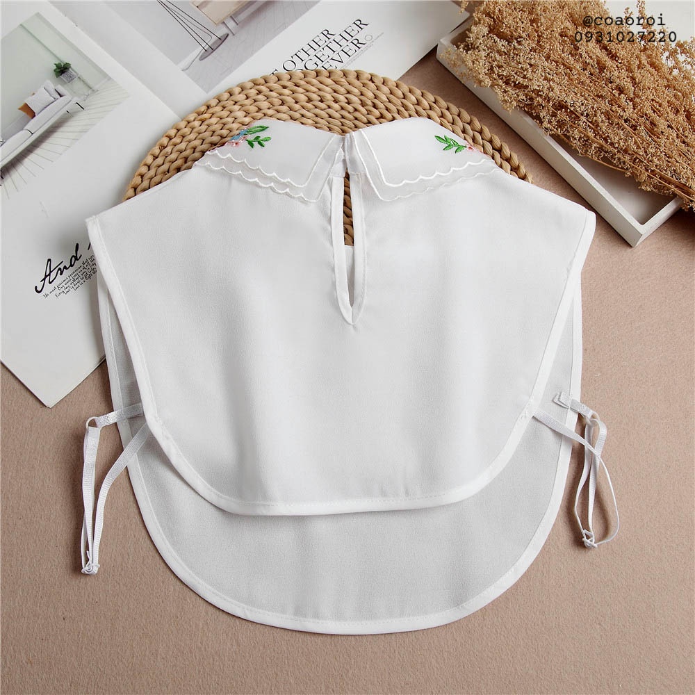 Cổ áo giả ren thêu họa tiết hoa nhiều màu - Mã CD54