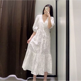 [Order-Sẵn Trắng Hồng XS S ] Đầm maxi thêu hoa xuất dư