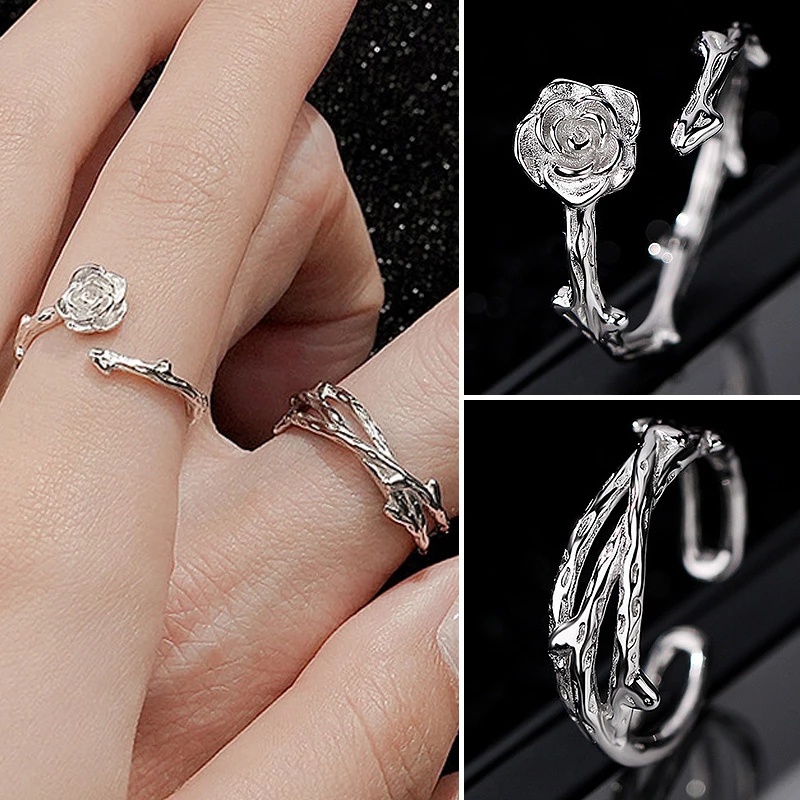 Nhẫn Hở Hình Hoa Hồng Tùy Chỉnh Lãng Mạn Phong Cách Vintage Cho Cặp Đôi