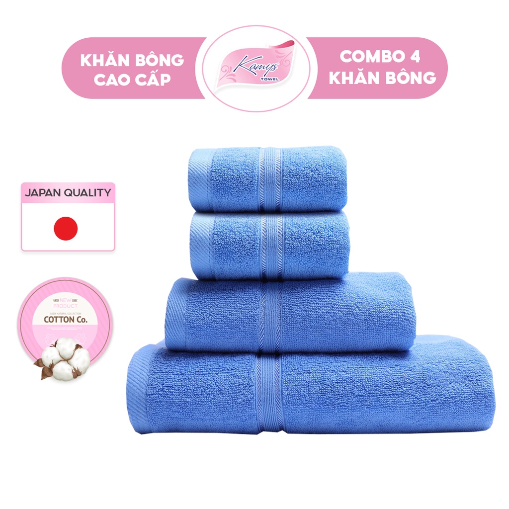 Combo 4 Khăn Tắm Gội Mặt Cao Cấp Kamys Towel 100% Cotton Siêu Thấm Hút, Không Sổ Lông, Không Phai Màu