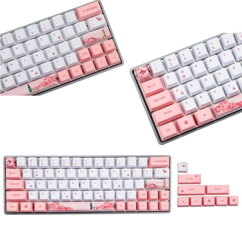 Bộ Bàn Phím Cơ + Phím Cơ Sakura Dễ Thương Cho Gh60 Gk61 Gk64