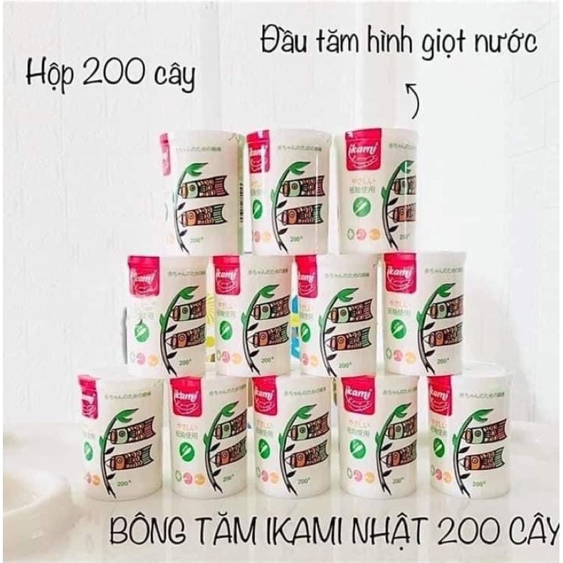 Tăm Bông Kháng Khuẩn Ikami Cho Bé Hộp 200 Que